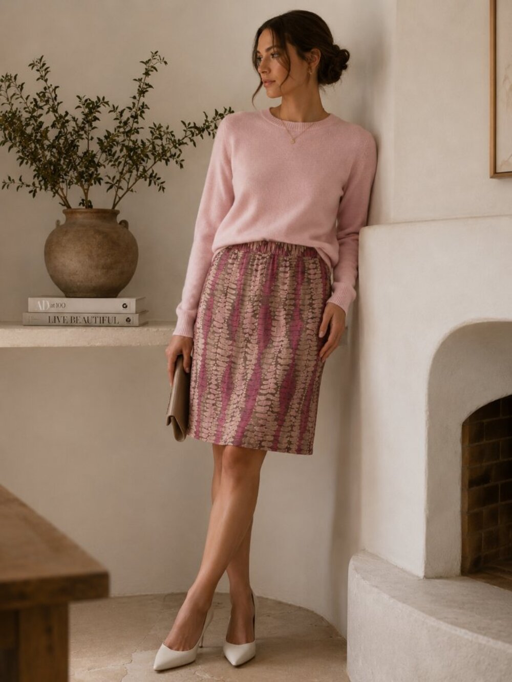 Alfani Silk Pleated A-Line Skirt Mauve Abstract Print Classic Feminine Size 10